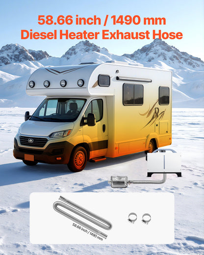 Exhaust Hose, 1490mm Stainless Steel Exhausts Hose, Diesel Heater Flexible Exhaust Pipe with 2 Hose Clamps, Exhausts Hoses Kit Diesel Heater Accessories for 2KW 5KW 8KW Diesels Heaters