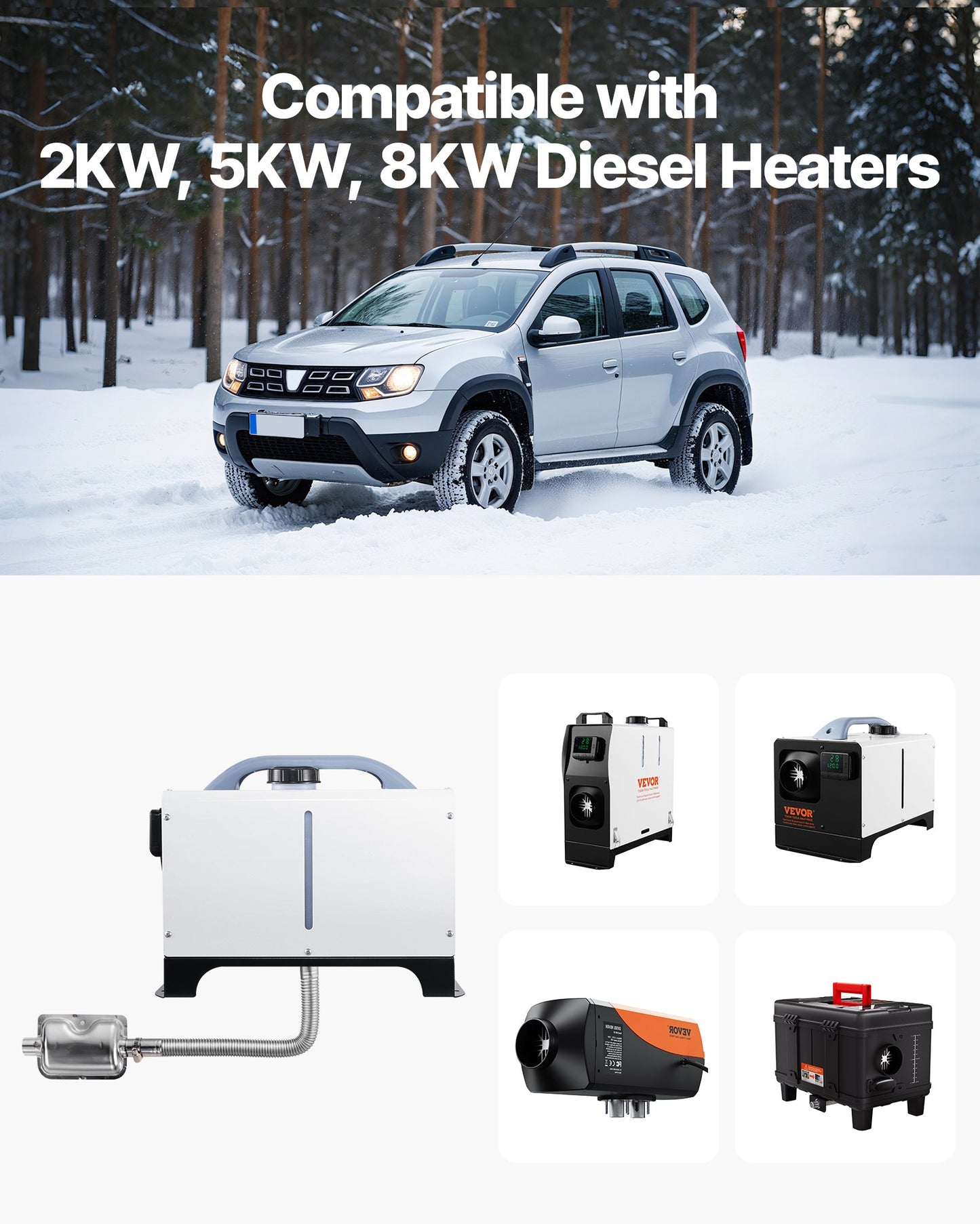 Exhaust Hose, 3000mm Stainless Steel Exhausts Hose, Diesel Heater Flexible Exhaust Pipe with 2 Hose Clamps, Exhausts Hoses Kit Diesel Heater Accessories for 2KW 5KW 8KW Diesels Heaters