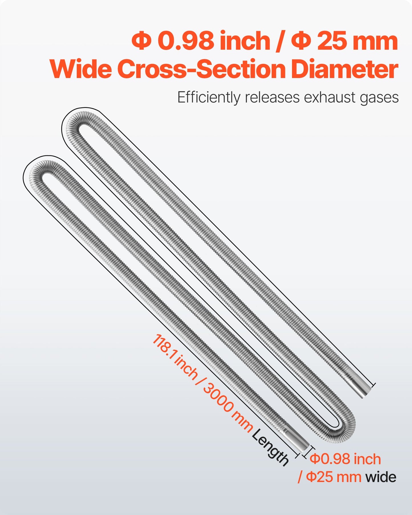 Exhaust Hose, 3000mm Stainless Steel Exhausts Hose, Diesel Heater Flexible Exhaust Pipe with 2 Hose Clamps, Exhausts Hoses Kit Diesel Heater Accessories for 2KW 5KW 8KW Diesels Heaters