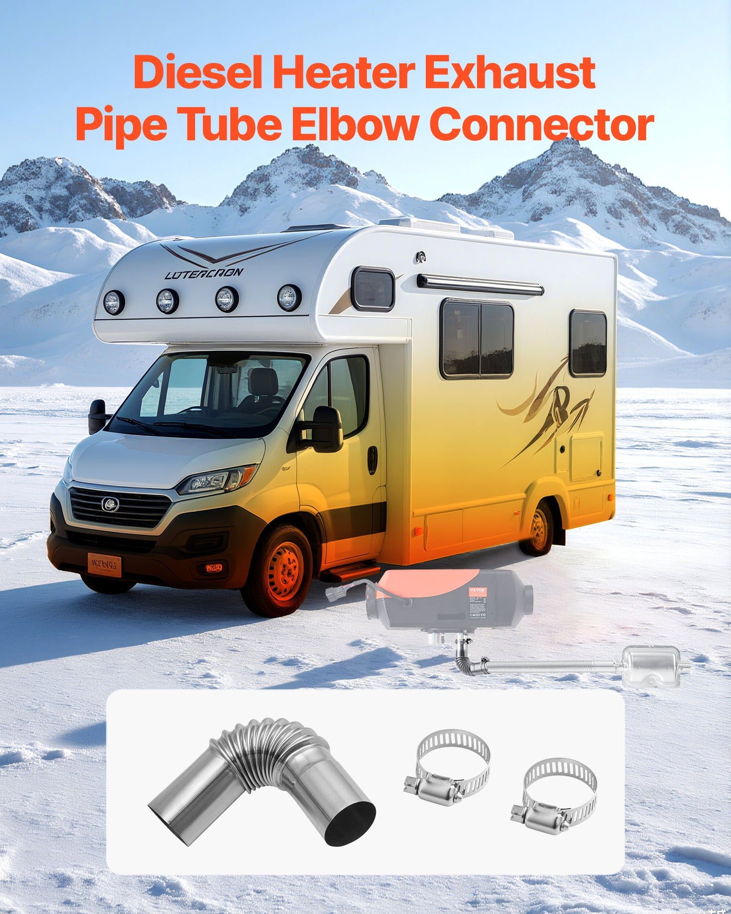 Exhaust Pipe Tube Elbow Connector, 25mm Diesel Heater Exhaust Elbow, Air Parking Heater Exhausts Pipe Tube Elbows Connector 2 Clamps for 2KW 5KW 8KW Diesel Heater, 201 Stainless Steel, Silver