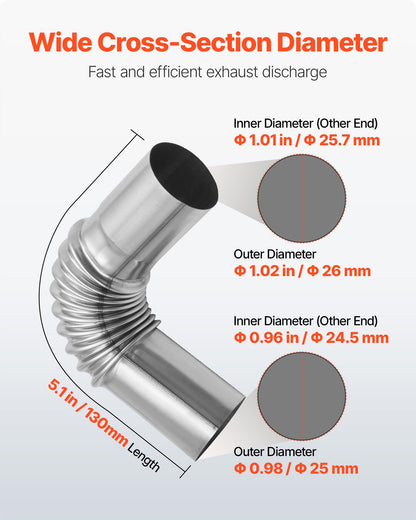 Exhaust Pipe Tube Elbow Connector, 25mm Diesel Heater Exhaust Elbow, Stainless Steel Windproof Cap Gas Water Heater 4 Clamps for 2KW 5KW 8KW Diesel Heater, Diesel Heaters Exhausts Elbows