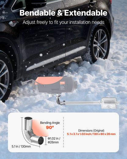 Exhaust Pipe Tube Elbow Connector, 25mm Diesel Heater Exhaust Elbow, Stainless Steel Windproof Cap Gas Water Heater 4 Clamps for 2KW 5KW 8KW Diesel Heater, Diesel Heaters Exhausts Elbows