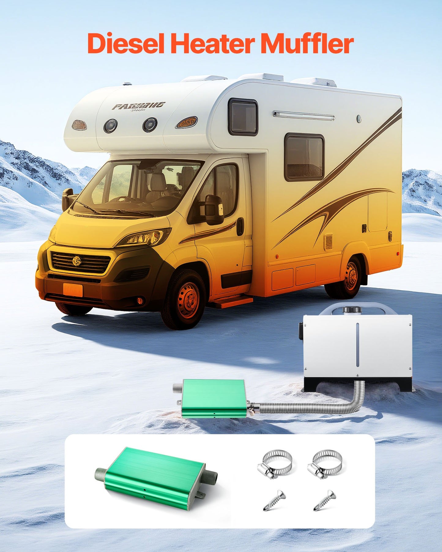 Diesel Heater Muffler, 24mm Diesel Heater Muffler Upgrade, Parking Heaters Mufflers Fit with 2 Clamps and Screws, Aluminum Alloy Upgraded Exhaust Pipe Mufflers Silencer for 2KW 5KW 8KW Diesels