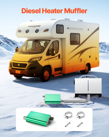 Diesel Heater Muffler, 24mm Diesel Heater Muffler Upgrade, Parking Heaters Mufflers Fit with 2 Clamps and Screws, Aluminum Alloy Upgraded Exhaust Pipe Mufflers Silencer for 2KW 5KW 8KW Diesels