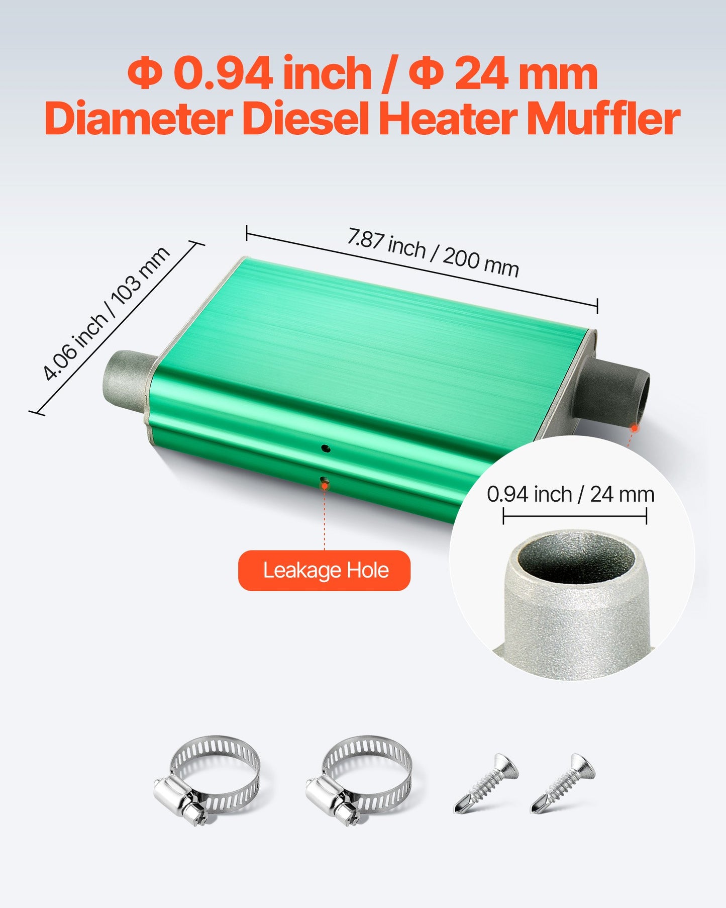 Diesel Heater Muffler, 24mm Diesel Heater Muffler Upgrade, Parking Heaters Mufflers Fit with 2 Clamps and Screws, Aluminum Alloy Upgraded Exhaust Pipe Mufflers Silencer for 2KW 5KW 8KW Diesels