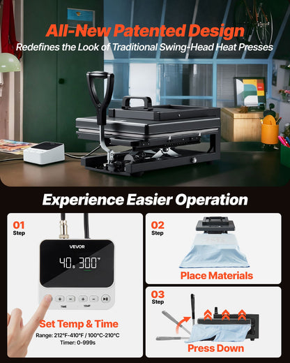 Hybrid Heat Press, 380 x 380 mm, 5-in-1 Multifunction, Heat Up Fast and Even, All-New Patented Design, Easy to Control, Sublimation Press Machine for T-shirts/Mugs/Tumblers/Caps/Plates, Black