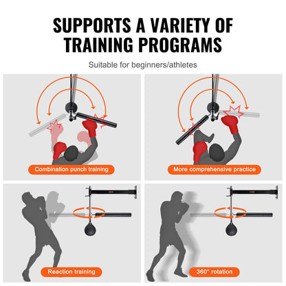 Wall Mount Boxing Spinning Bar, Spinning Bar with Punching Ball, Adjustable Boxing Speed Trainer, Reflex Boxing Bar with Gloves, Boxing Training Equipment for Kickboxing, MMA, Fitness