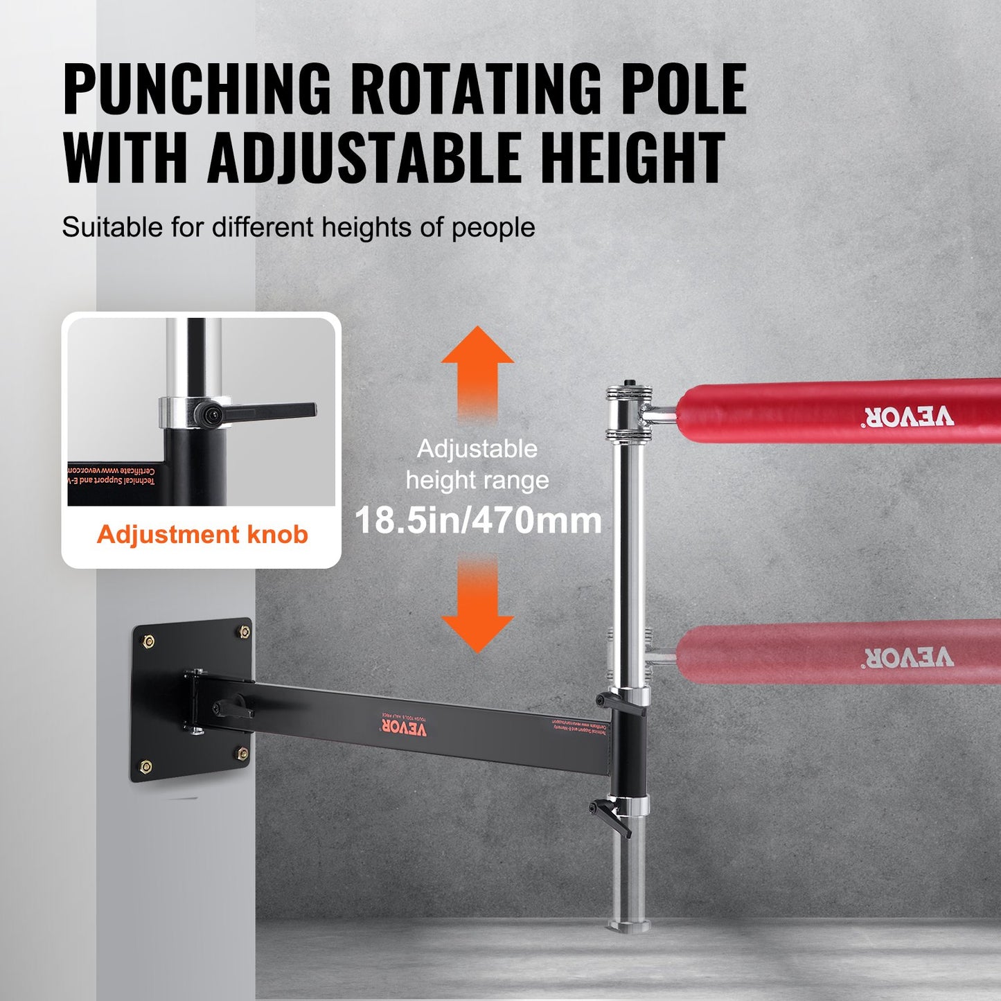 Wall Mount Boxing Spinning Bar, Adjustable Punching Spinning Bar, Boxing Speed Trainer with Gloves, Red Reflex Boxing Bar, Boxing Training Equipment for Kickboxing, MMA, Stress Relief & Fitness