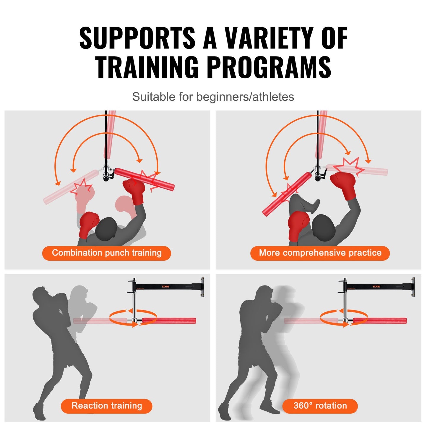 Wall Mount Boxing Spinning Bar, Adjustable Punching Spinning Bar, Boxing Speed Trainer with Gloves, Red Reflex Boxing Bar, Boxing Training Equipment for Kickboxing, MMA, Stress Relief & Fitness