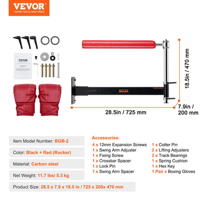 Wall Mount Boxing Spinning Bar, Adjustable Punching Spinning Bar, Boxing Speed Trainer with Gloves, Red Reflex Boxing Bar, Boxing Training Equipment for Kickboxing, MMA, Stress Relief & Fitness