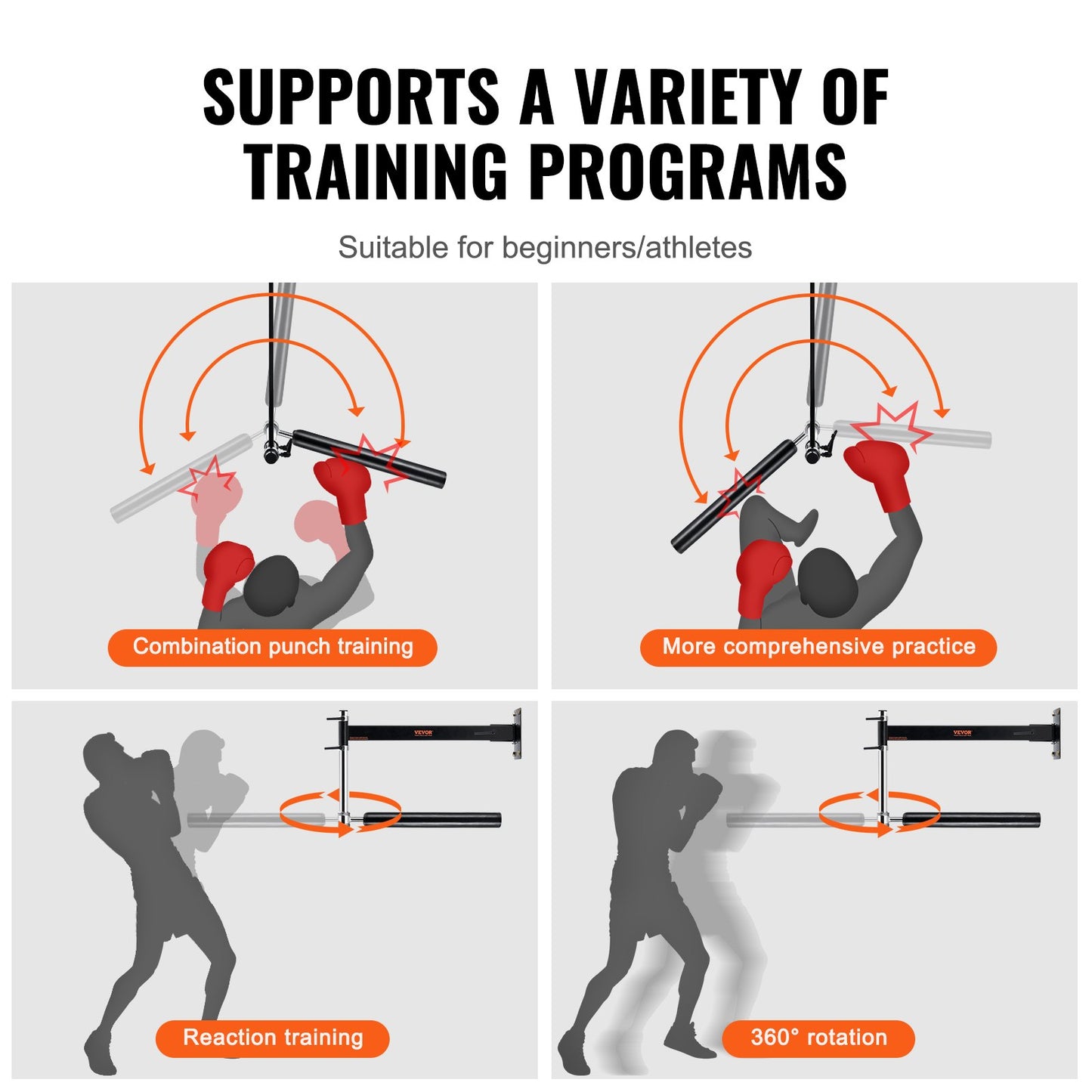 Wall Mount Boxing Spinning Bar, Adjustable Punching Spinning Bar, Boxing Speed Trainer with Gloves, Black Reflex Boxing Bar, Boxing Training Equipment for Kickboxing, MMA, Stress Relief, Fitness