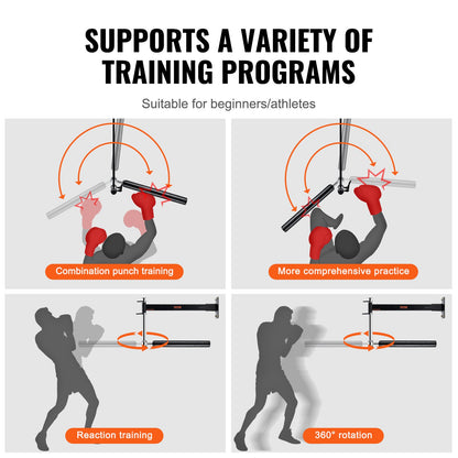 Wall Mount Boxing Spinning Bar, Adjustable Punching Spinning Bar, Boxing Speed Trainer with Gloves, Black Reflex Boxing Bar, Boxing Training Equipment for Kickboxing, MMA, Stress Relief, Fitness