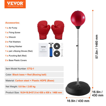 Punching Bag, Reflex Boxing Bag for Kids & Adults, Height Adjustable Free Standing Strike Bag Set with Boxing Gloves & Stand, Workout Speed Bag for Home Gym Training, Stress Relief & Fitness