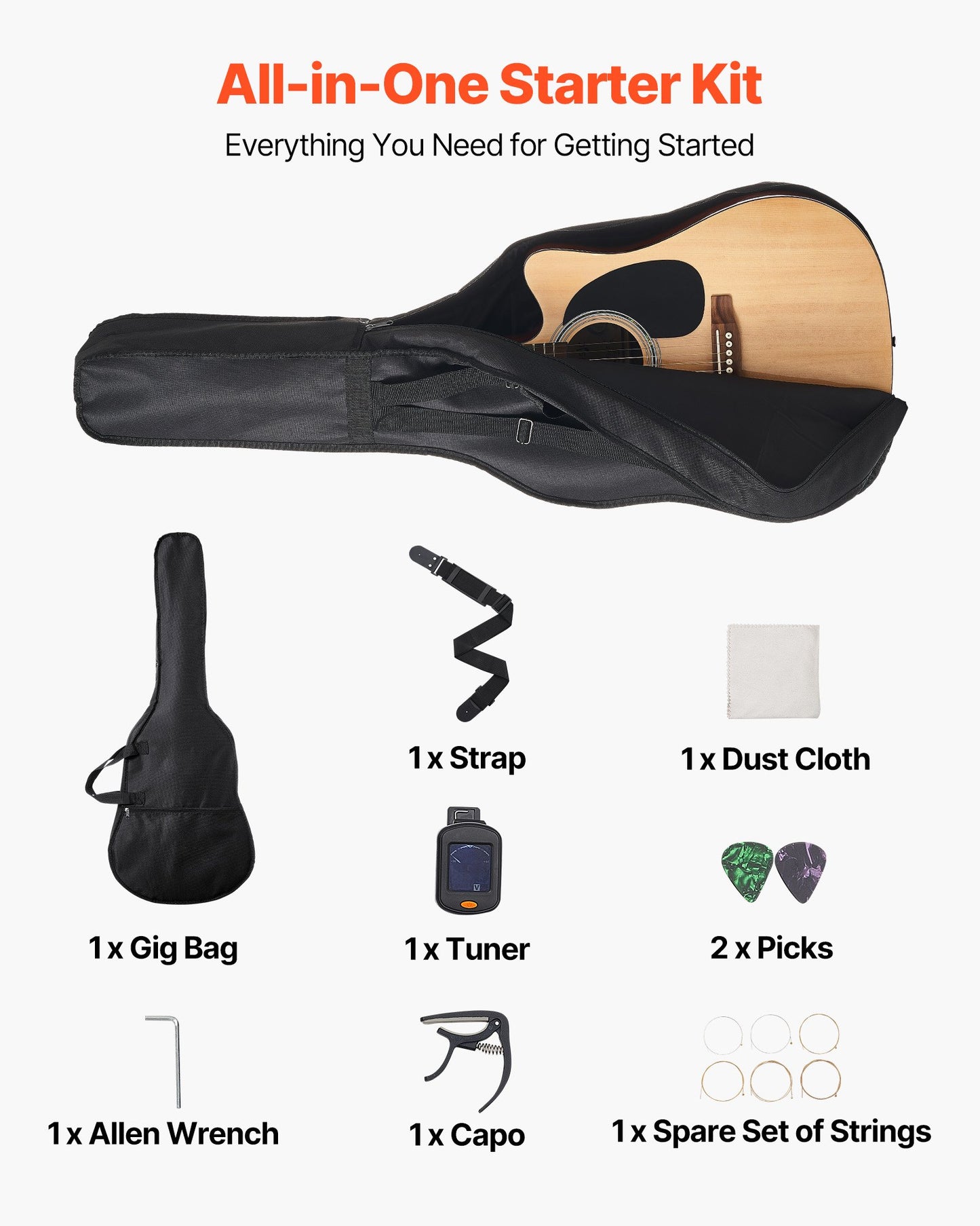 1041.4 mm (41 inch) Cutway Acoustic Guitar Natural Beginner Bundle Gig Bag for Adult