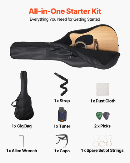 1041.4 mm (41 inch) Cutway Acoustic Guitar Natural Beginner Bundle Gig Bag for Adult
