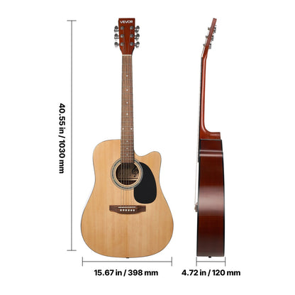 1041.4 mm (41 inch) Cutway Acoustic Guitar Natural Beginner Bundle Gig Bag for Adult