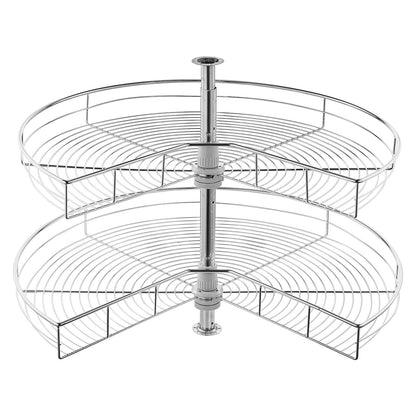31.5" Kidney Shaped Chrome Corner Organizer, 360° Rotatble Kitchen Base Cabinet Blind Corner, 2 Tier Height Adjustable Storage Rack, Carbon Steel Lazy Susan Replacement Shelf for Cabinet Corner