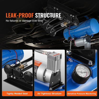 Train Horns Kit, 4 Trumpet Air Horn Kit, 150dB Train Horns for Pickup Trucks, 12V 120 psi Air Compressor 1.6 Gal/6 L Tank with Gauge for Any 12V Vehicle Car Truck Train Van Boat