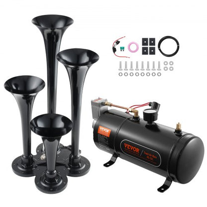 Train Horns Kit 4 Trumpet Air Horn Kit 120 psi Air Compressor 3.03 L Tank