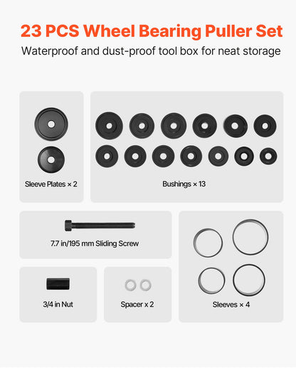 Wheel Bearing Press Kit, 23 PCS FWD Bearing Puller Tools, for Front Wheel Drive Bearing Removal and Installation, Wheel Bearing Tool with Sliding Screw, Bushings, Sleeve Plates, Storage Case