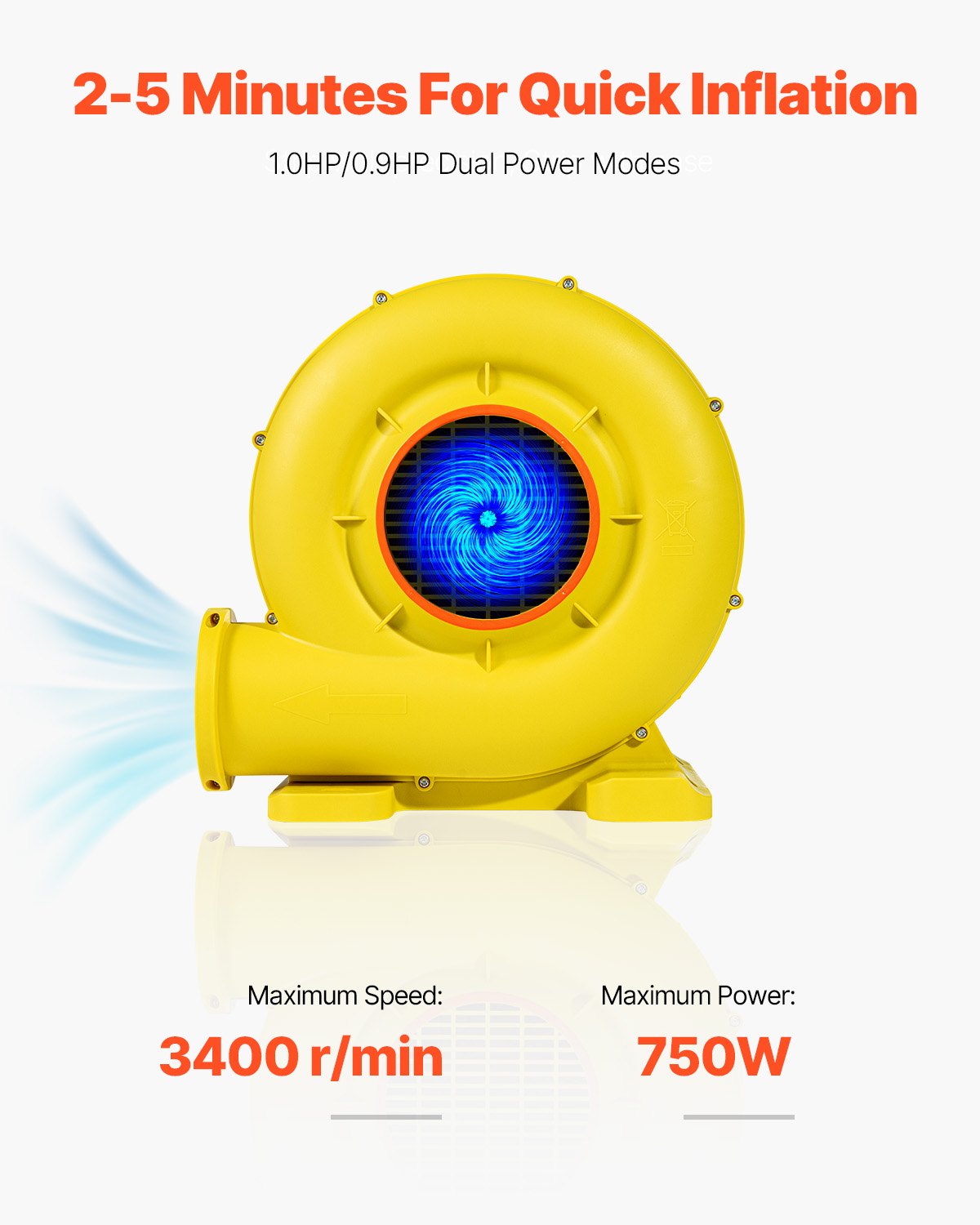 Inflatable Blower, 590W&690W, 1.0 HP Bounce House Blower, Pump Commercial Air Blower for Inflatables, 2750RPM Bouncy Castle Electric Air Blower Fan Perfect for Bounce House, Waterslides, Yellow