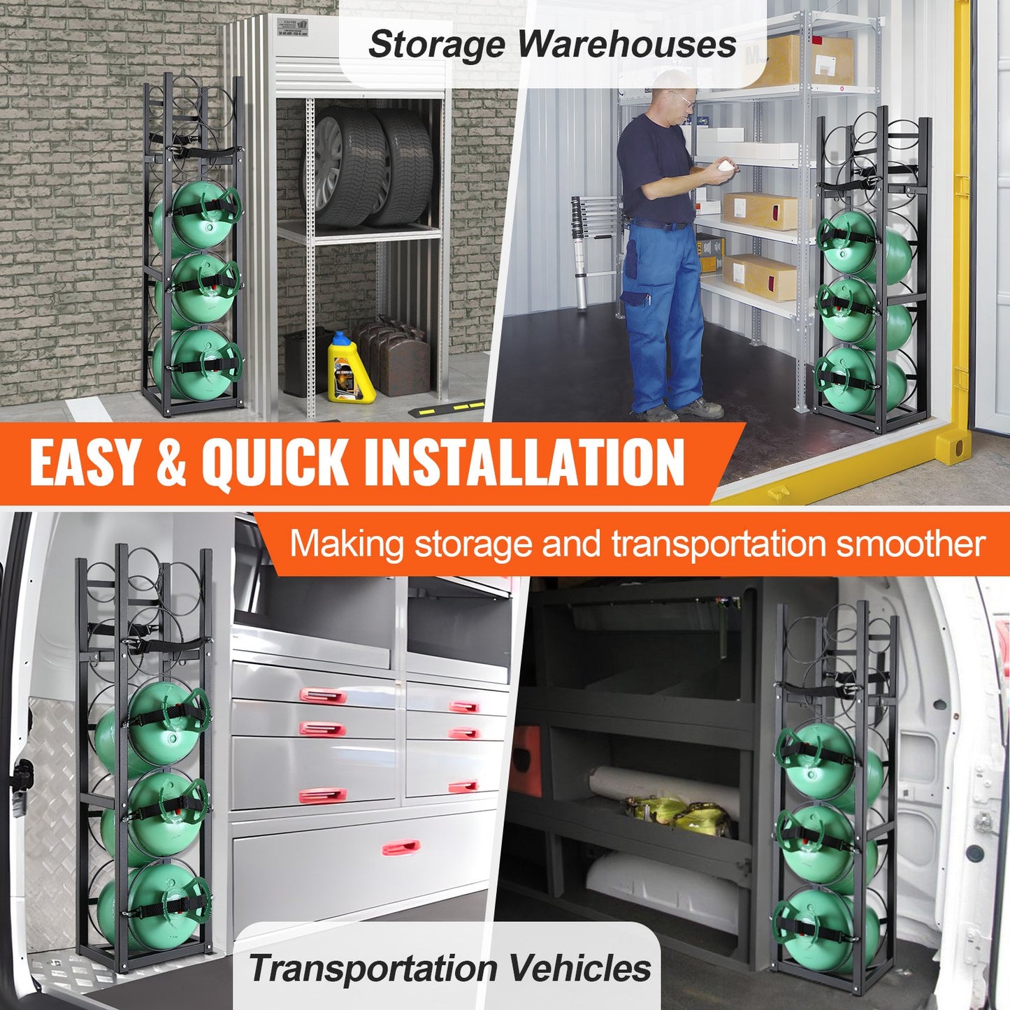 Refrigerant Tank Rack, with 3 x 30lbs and Other 3 Small Bottle Tanks, Cylinder Tank Rack 12.79x12.99x47.12 in, Refrigerant Cylinder Rack and Holders for Freon, Gases, Oxygen, Nitrogen