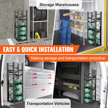 Refrigerant Tank Rack, with 2 x 30lbs and Other 3 Small Bottle Tanks, Cylinder Tank Rack 12.79x12.99x47.12 in, Refrigerant Cylinder Rack and Holders for Freon, Gases, Oxygen, Nitrogen