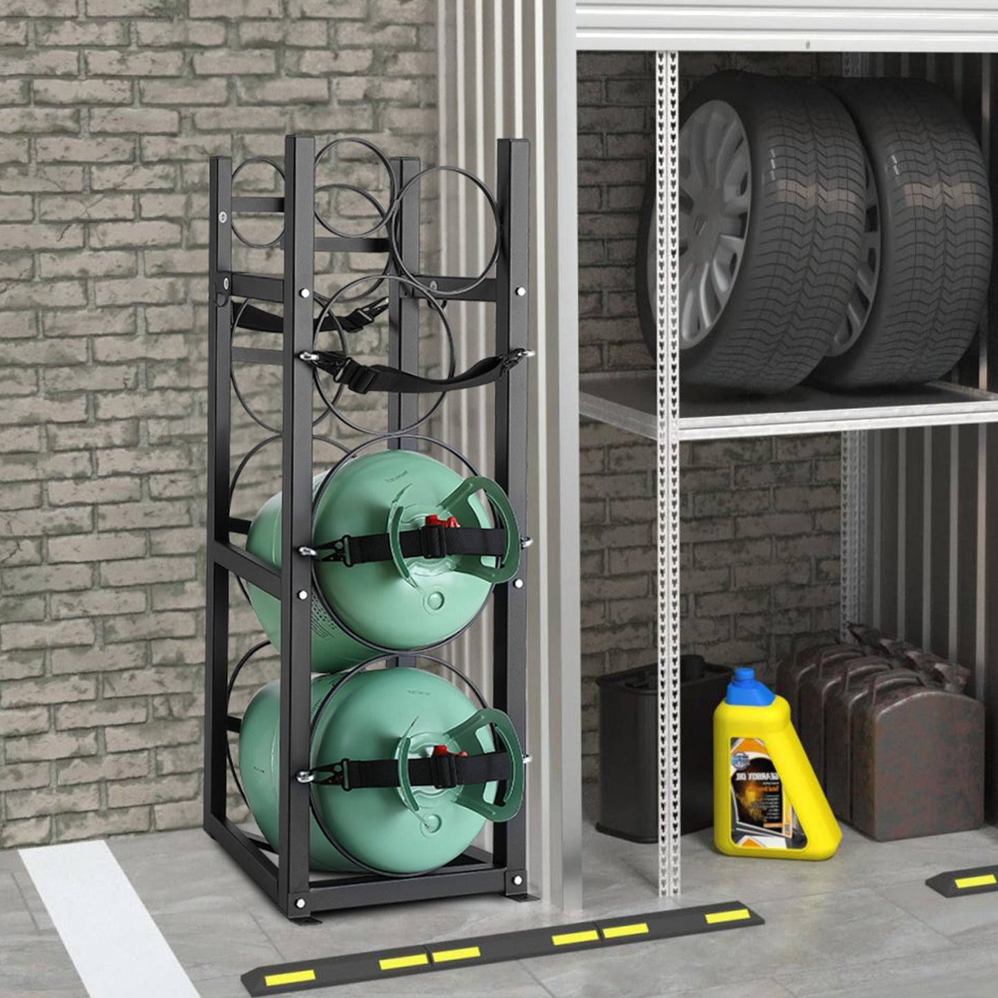 Refrigerant Tank Rack, with 2 x 30lbs and Other 3 Small Bottle Tanks, Cylinder Tank Rack 12.79x12.99x47.12 in, Refrigerant Cylinder Rack and Holders for Freon, Gases, Oxygen, Nitrogen