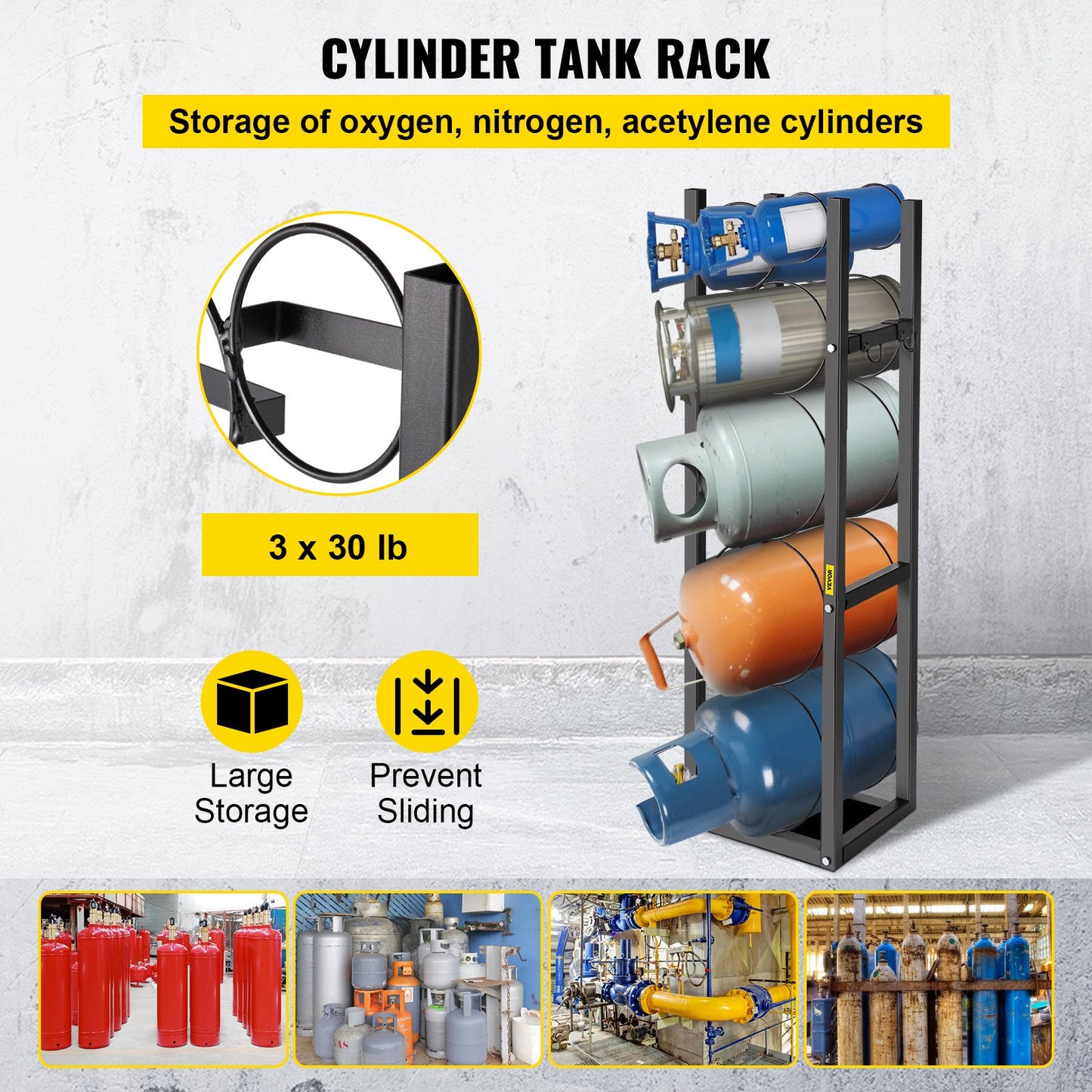 Refrigerant Tank Rack with 3x30lb and Other 3 Saving Space, Cylinder Tank Rack 46x13x4-inch, Refrigerant Cylinder Rack Gas Cylinder Racks and Holders, for Gas Oxygen Nitrogen Storage