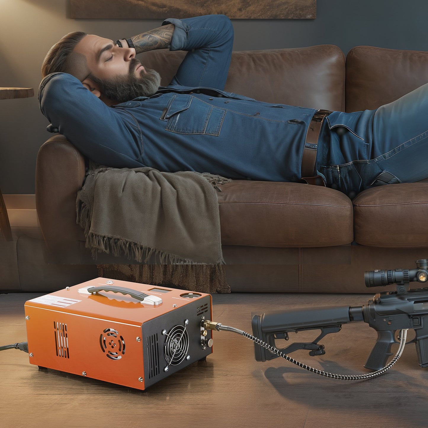 PCP Air Compressor, 4500PSI Portable PCP Airgun Compressor with Built-in Converter, Auto-Stop | DC12V/AC230V | Oil & Water-Free Paintball Tank Compressor Pump for Air Rifle, Scuba Diving Bottle