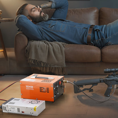 PCP Air Compressor, 4500PSI/30Mpa Portable PCP Airgun Compressor with External Converter, DC12V, AC230V | Oil & Water-Free | Manual-Stop Air Rifle, Paintball and Scuba Tank Compressor Pump