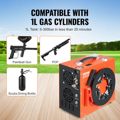 PCP Air Compressor, 4500PSI/30Mpa Portable PCP Airgun Compressor - Built-in Water and Fan Cooling System, Auto-Stop | DC12V/AC230V Paintball Tank Compressor for Air Rifle, Scuba Diving Bottle