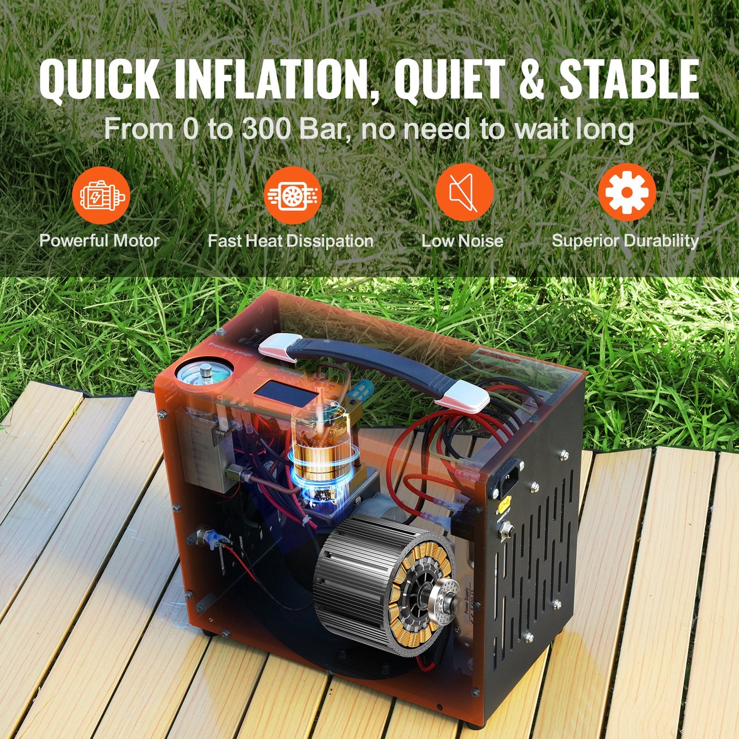 PCP Air Compressor, 4500PSI/30Mpa Portable PCP Airgun Compressor with Built-in Power Converter, Auto-Stop | DC12V/AC230V | Oil & Water-Free Air Rifle, Paintball and Scuba Tank Compressor Pump
