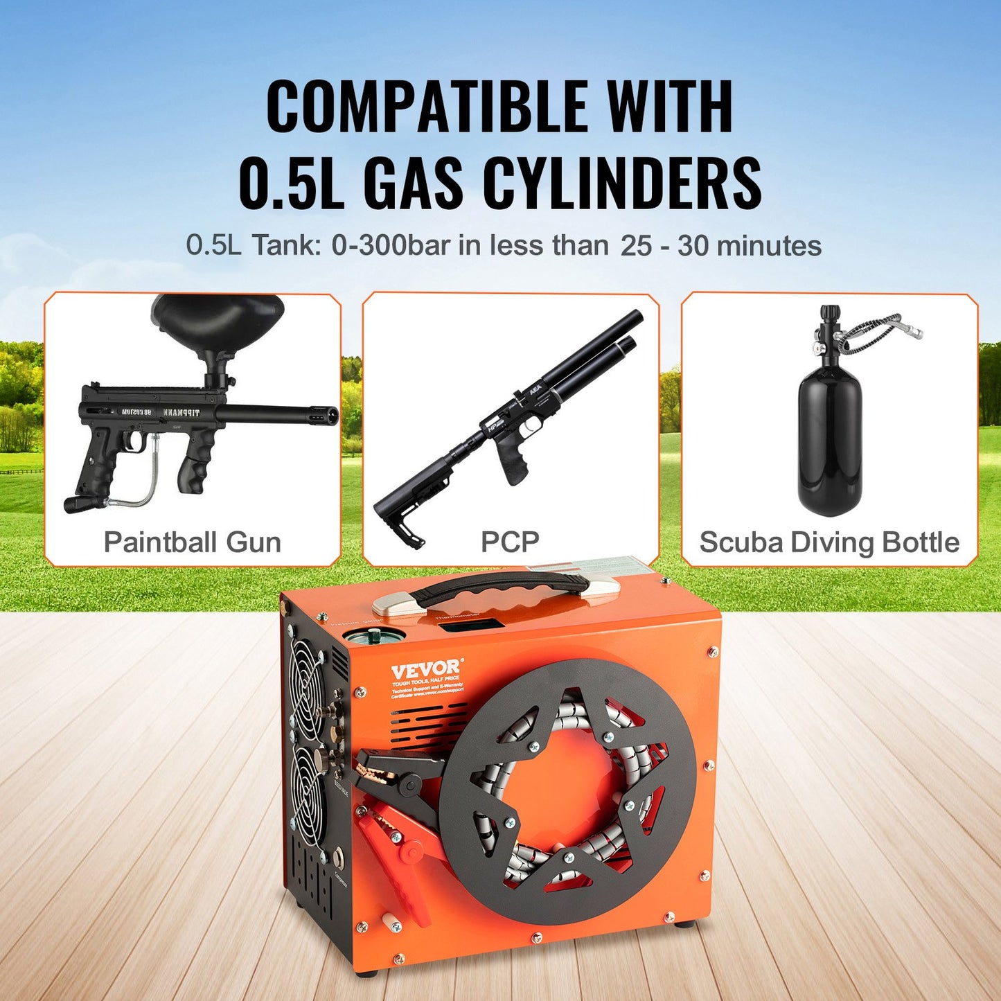 PCP Air Compressor, 4500PSI/30Mpa Portable PCP Airgun Compressor with Built-in Power Converter, Auto-Stop | DC12V/AC230V | Oil & Water-Free Air Rifle, Paintball and Scuba Tank Compressor Pump