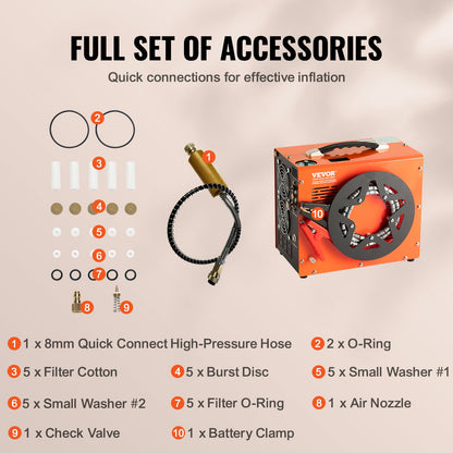 PCP Air Compressor, 4500PSI/30Mpa Portable PCP Airgun Compressor with Built-in Power Converter, Auto-Stop | DC12V/AC230V | Oil & Water-Free Air Rifle, Paintball and Scuba Tank Compressor Pump
