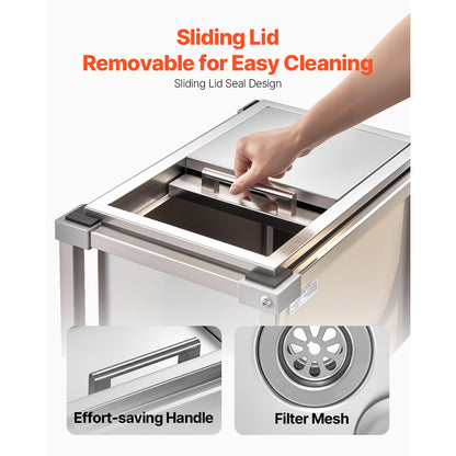 Rollbarer Kühlwagen mit Kühlbox, 510 x 360 x 970 mm (20 x 14 x 38 Zoll), Edelstahl-Kühlbox auf Rollen, 28 Liter Fassungsvermögen, stehend, mit Ablage, für Terrasse, Garten, Party und Bar