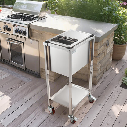 Rollbarer Kühlwagen mit Kühlbox, 510 x 360 x 970 mm (20 x 14 x 38 Zoll), Edelstahl-Kühlbox auf Rollen, 28 Liter Fassungsvermögen, stehend, mit Ablage, für Terrasse, Garten, Party und Bar