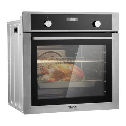 Single Wall Oven, 24" Electric Built-in Wall Oven with 9 Cooking Functions, 2.68 Cu.Ft Electric Wall Ovens, Rapid heating to 200°C in 5min, 3550W Electric Oven with Baking Rack and Tray, Kitchen