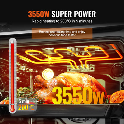 Single Wall Oven, 24" Electric Built-in Wall Oven with 9 Cooking Functions, 2.68 Cu.Ft Electric Wall Ovens, Rapid heating to 200°C in 5min, 3550W Electric Oven with Baking Rack and Tray, Kitchen