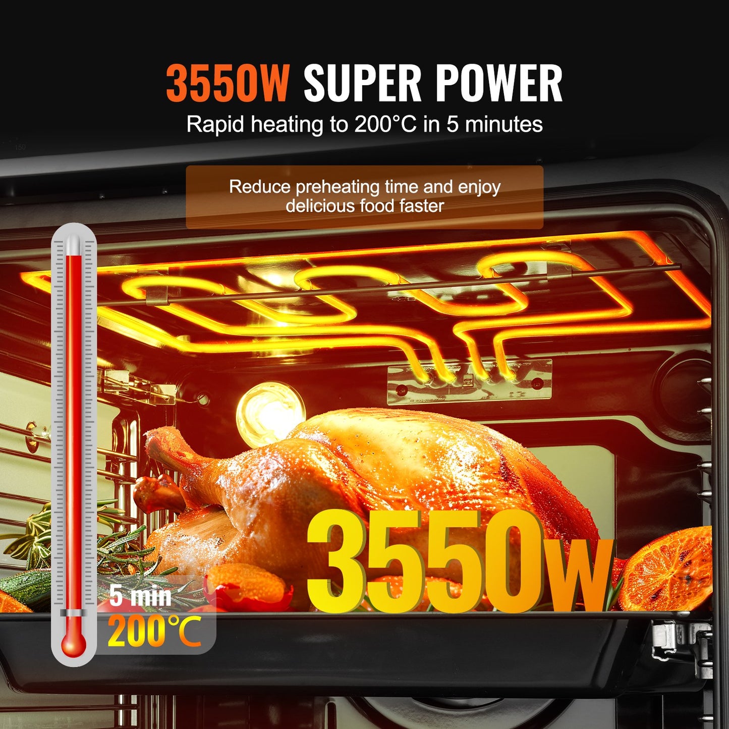 Single Wall Oven, 24" Electric Built-in Wall Oven with 9 Cooking Functions, 2.68 Cu.Ft Electric Wall Ovens, Rapid heating to 200°C in 5min, 3550W Electric Oven with Baking Rack and Tray, Kitchen