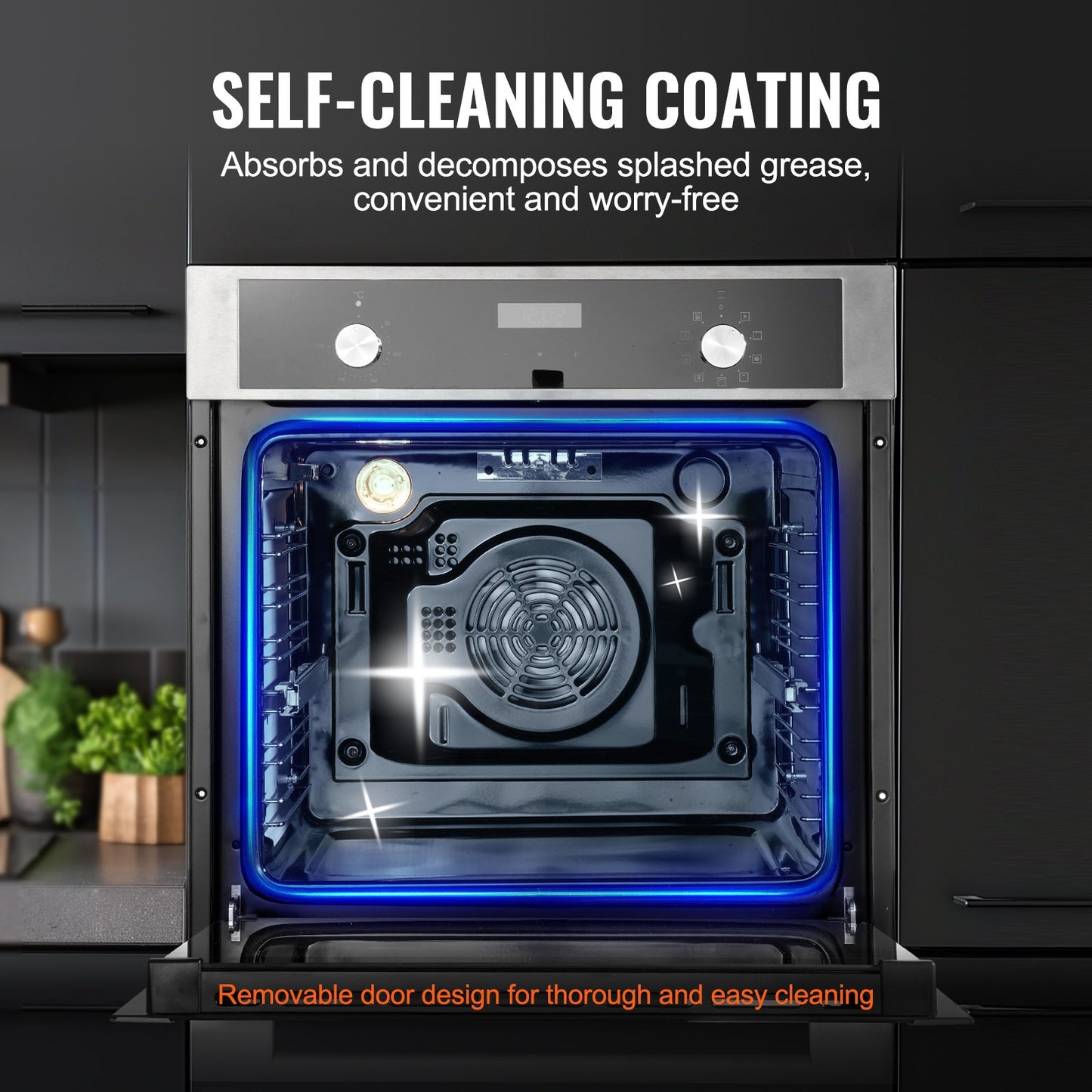 Single Wall Oven, 24" Electric Built-in Wall Oven with 9 Cooking Functions, 2.68 Cu.Ft Electric Wall Ovens, Rapid heating to 200°C in 5min, 3550W Electric Oven with Baking Rack and Tray, Kitchen