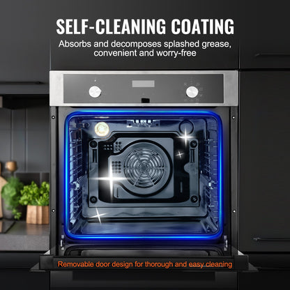 Single Wall Oven, 24" Electric Built-in Wall Oven with 9 Cooking Functions, 2.68 Cu.Ft Electric Wall Ovens, Rapid heating to 200°C in 5min, 3550W Electric Oven with Baking Rack and Tray, Kitchen