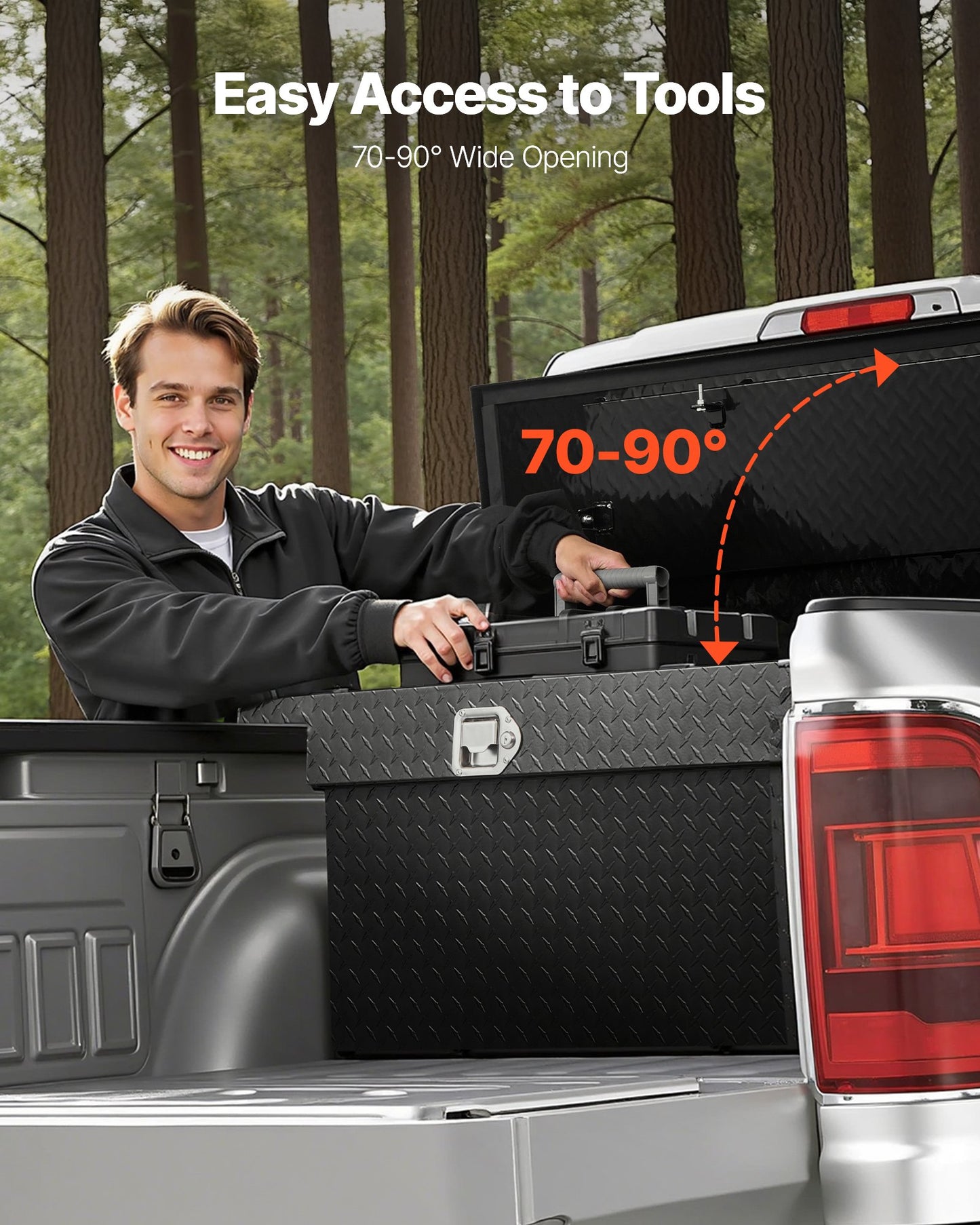 Crossover Truck Tool Box, 69x20x18 In, Heavy Duty Aluminum Toolbox with Diamond Texture, Pick Up Truck Bed RV Trailer Toolbox, Waterproof Storage Organizer with Lock, Keys, Side Handles, Black