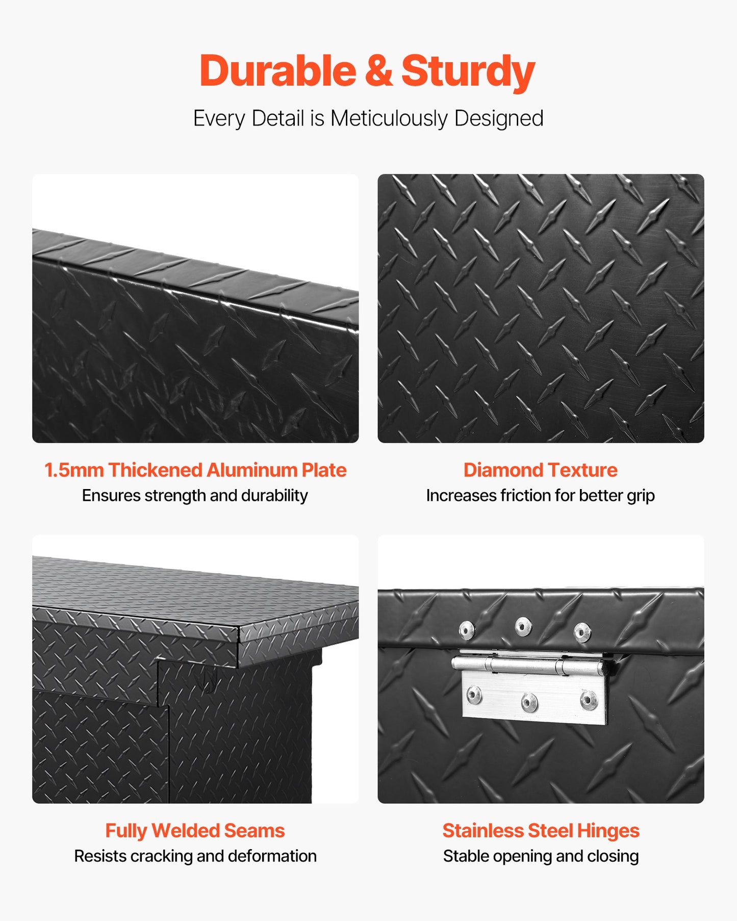 Crossover Truck Tool Box, 72x20x14 In, Heavy Duty Aluminum Toolbox with Diamond Texture, Pick Up Truck Bed RV Trailer Toolbox, Waterproof Storage Organizer with Lock, Keys, Side Handles, Black