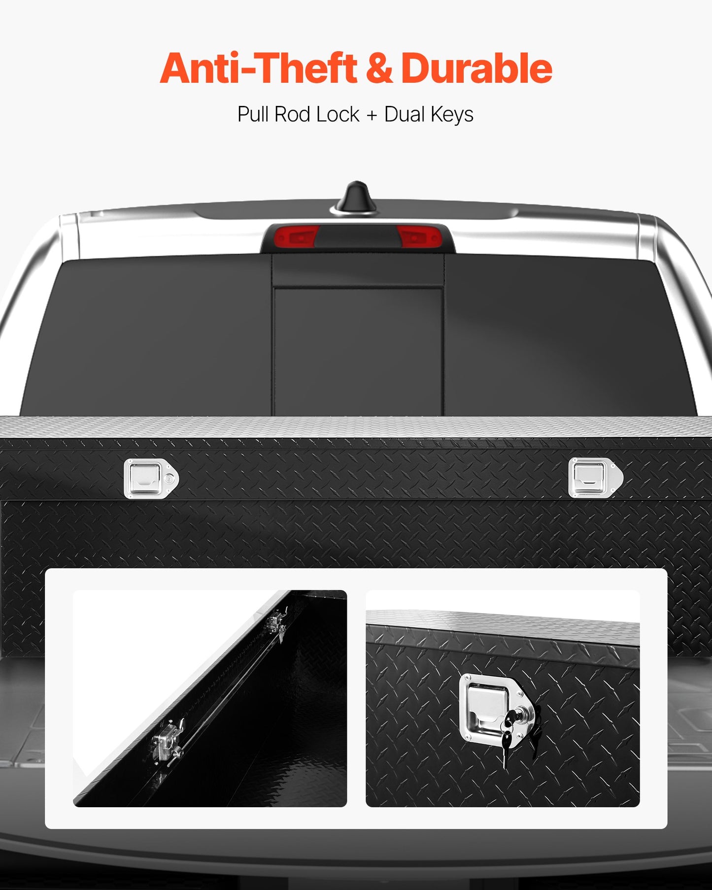 Crossover Truck Tool Box, 72x20x14 In, Heavy Duty Aluminum Toolbox with Diamond Texture, Pick Up Truck Bed RV Trailer Toolbox, Waterproof Storage Organizer with Lock, Keys, Side Handles, Black