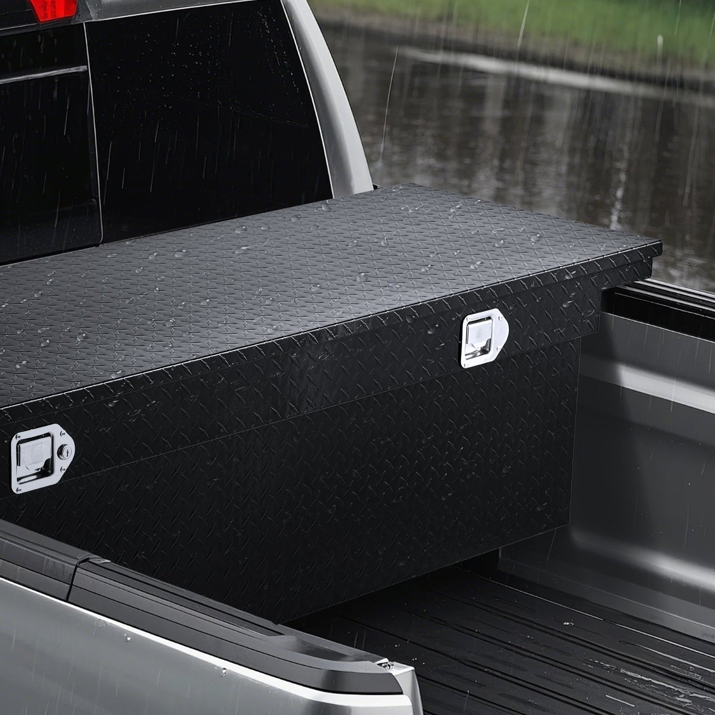 Crossover Truck Tool Box, 72x20x14 In, Heavy Duty Aluminum Toolbox with Diamond Texture, Pick Up Truck Bed RV Trailer Toolbox, Waterproof Storage Organizer with Lock, Keys, Side Handles, Black