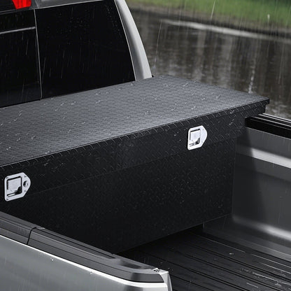 Crossover Truck Tool Box, 71x27x18 In, Heavy Duty Aluminum Toolbox with Diamond Texture, Pick Up Truck Bed RV Trailer Toolbox, Waterproof Storage Organizer with Lock, Keys, Side Handles, Black