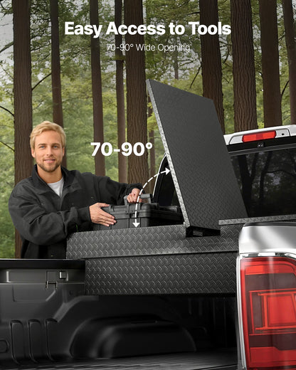 Crossover Truck Tool Box, 70x20x13 In, Heavy Duty Aluminum Toolbox with Diamond Texture, Pick Up Truck Bed RV Trailer Toolbox, Waterproof Storage Organizer with Lock, Keys, Side Handles, Black