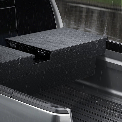 Crossover Truck Tool Box, 70x20x13 In, Heavy Duty Aluminum Toolbox with Diamond Texture, Pick Up Truck Bed RV Trailer Toolbox, Waterproof Storage Organizer with Lock, Keys, Side Handles, Black