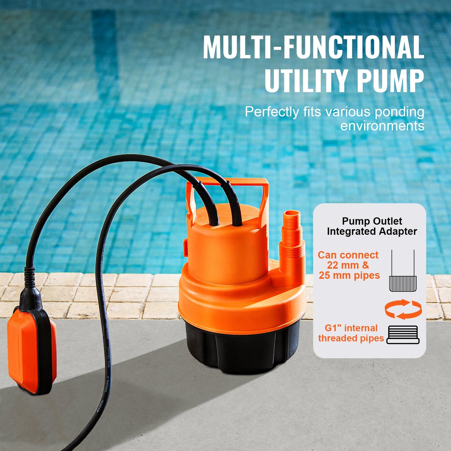Submersible Utility Pump Sump Pump 320W 1585 GPH/6002 LPH 23 ft/7 m Head Water Pump
